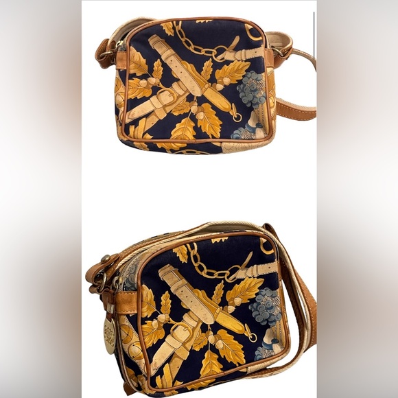 LOEWE Vintage Rare Botanical Pattern Cotton & Leather Authentic Crossbody Bag - Picture 4 of 7